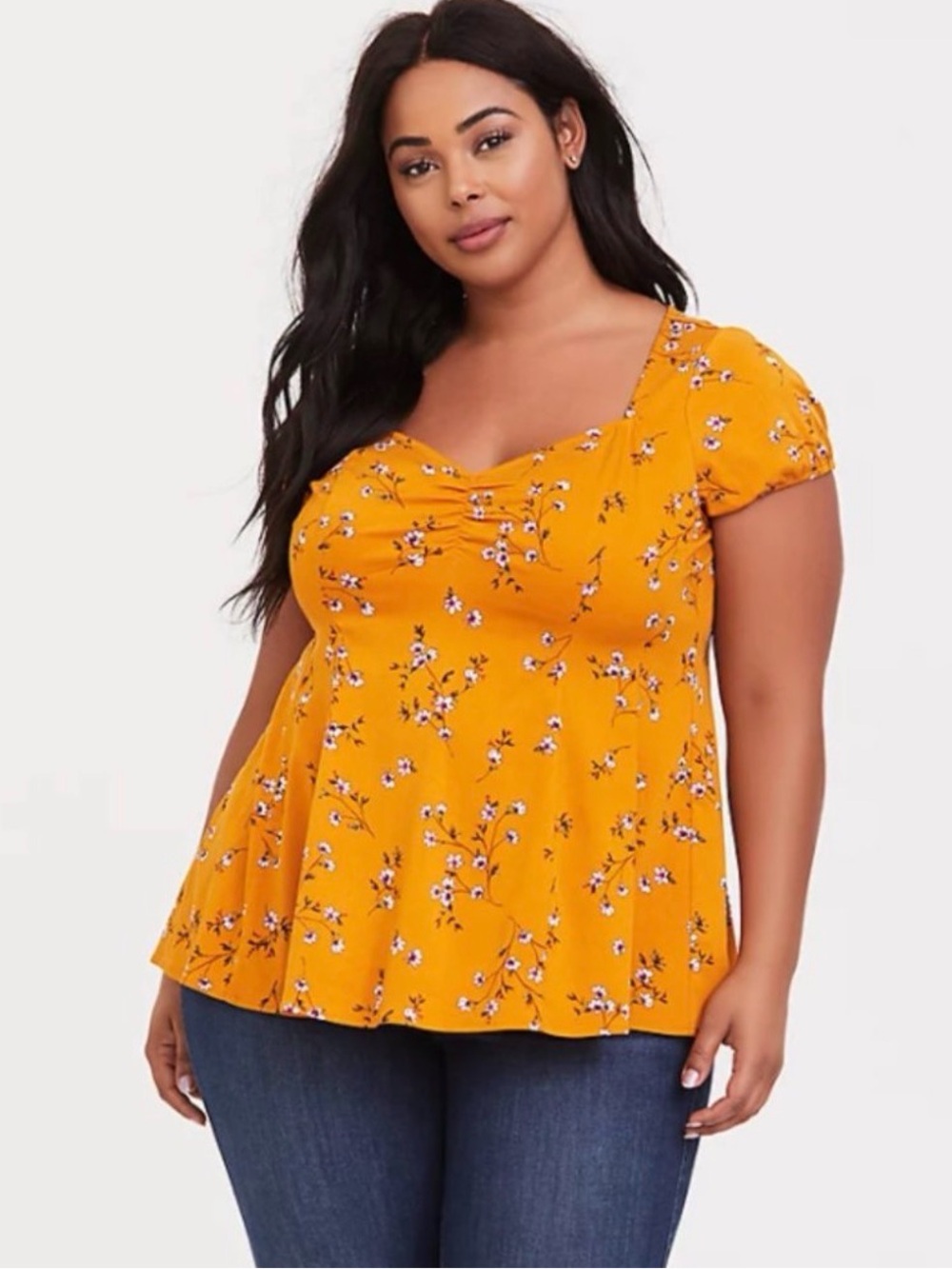 Torrid Mustard Yellow Floral Fit & Flare Top, 1X
